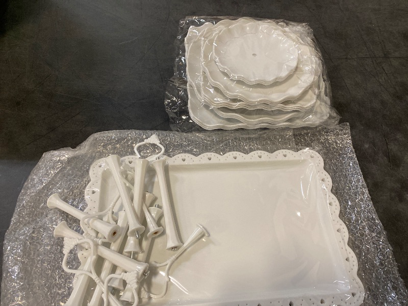 Photo 1 of Mwellewm 10Pcs Cupcake Stand,Dessert Table Display Set, 4 White 3 Tired Cake Stand 6 Plastic Serving Trays for Party Cookie Rack Desert Tower Holder for Wedding Decor Baby Shower Tea Party Decorations