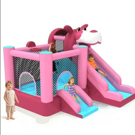 Photo 1 of Mukidy 114''x 114'' x 92.5'' Inflatable Bounce Houses for Kids 3-10 with Blower Double Slide and Ball Pit/Indoor Bouncy House, PVC, Child, Teen, Toddler Pink
