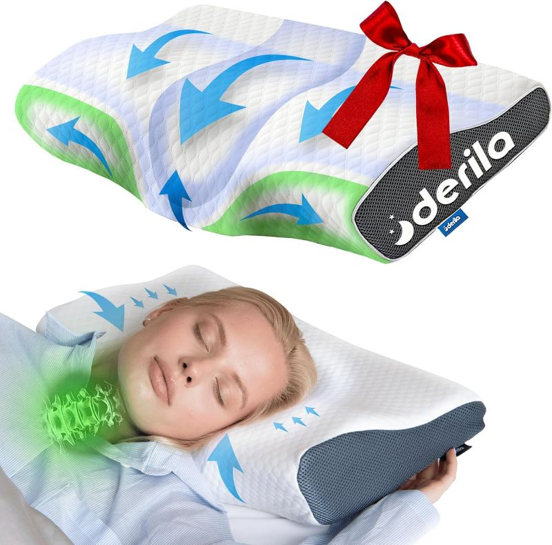 Photo 1 of Derila King Size Neck Pillow for Sleeping, Cervical Pillow, Memory Foam Side Sleeper Pillows, Bed Contour Pillows for Back, Stomach Sleepers for Men 23.6x13.4x4.3 in