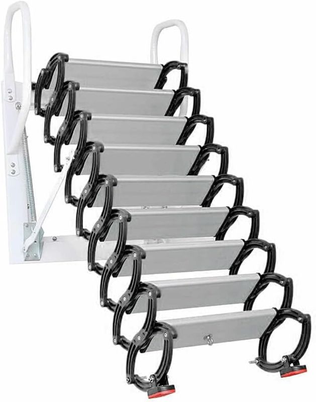 Photo 1 of 8.2 ft House Attic Stairs Heavy Duty Alloy Pull Down Attic Ladder Load 1102lb for Decor Indoor Outdoor Folding Extension Ladder