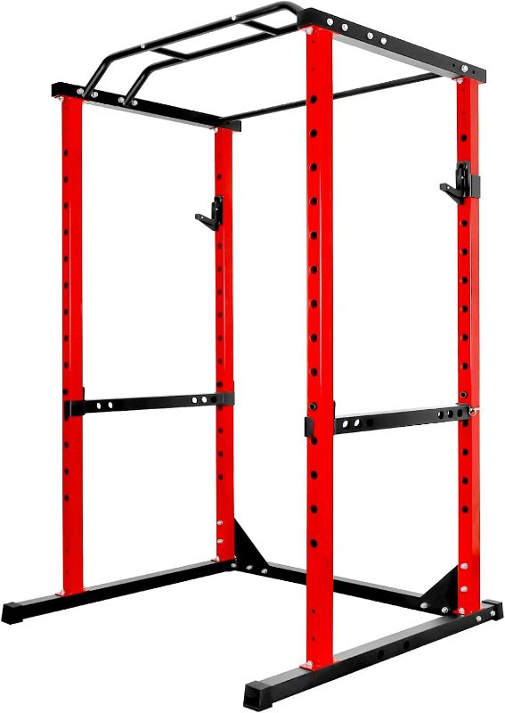 Photo 1 of Adjustable Squat Rack,1200lbs Multi-Function Power Rack with Adjustable Cable Crossover System and More Training Attachment, Weight Cage for Home Gym, Red