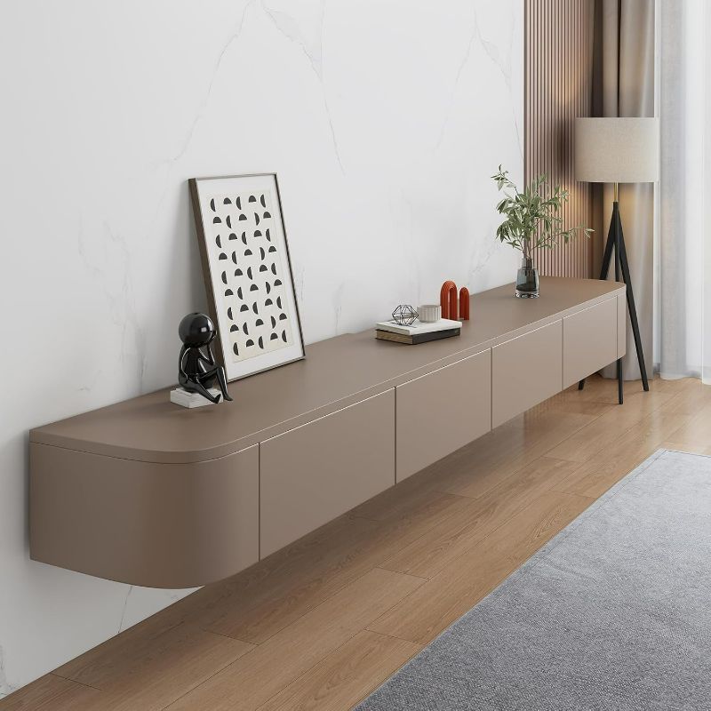 Photo 1 of Floating TV Stand - Wall Mounted Media Console with 2 Drawer, Floating Entertainment Center TV Cabinet, Wall Mounted Audio/Video Shelf for Home Room (Khaki, 110.24x7.87x9.45IN)
