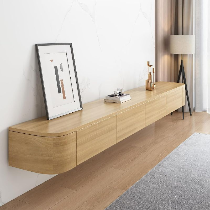 Photo 1 of Floating TV Stand - Wall Mounted Media Console with 2 Drawer, Floating Entertainment Center TV Cabinet, Wall Mounted Audio/Video Shelf for Home Room (Wood 2, 78.74x7.87x9.45IN)
