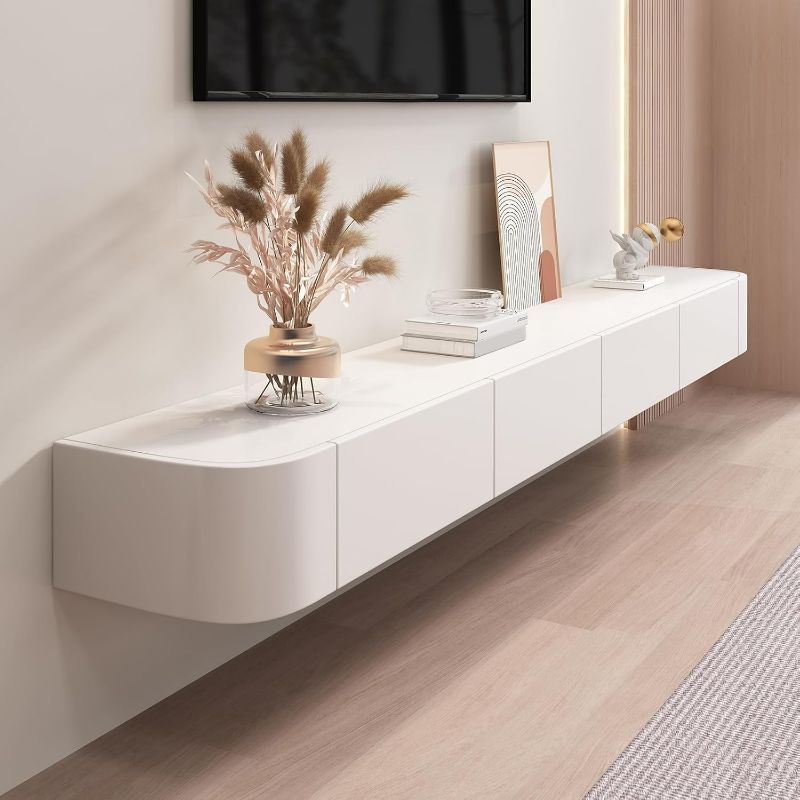 Photo 1 of Floating TV Stand - Wall Mounted Media Console with 2 Drawer, Floating Entertainment Center TV Cabinet, Wall Mounted Audio/Video Shelf for Home Room (White, 94.49x7.87x9.45IN)

