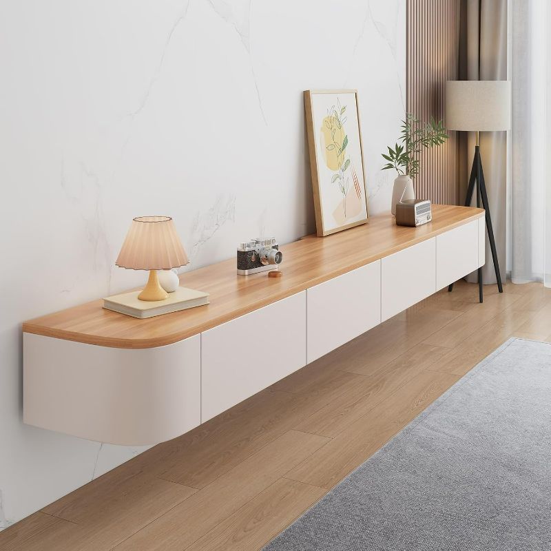 Photo 1 of Floating TV Stand - Wall Mounted Media Console with 2 Drawer, Floating Entertainment Center TV Cabinet, Wall Mounted Audio/Video Shelf for Home Room (Wood, 78.74x7.87x9.45IN)
