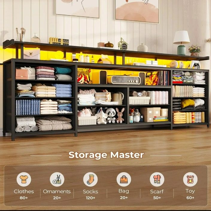 Photo 1 of 63" Large Tv Stand Dresser With 12 Drawers For 65/70 Inch Tv, Entertainment Center With Led Lights & Power Outlets & Tv Console For Bedroom
