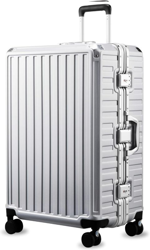 Photo 1 of LUGGEX Checked Suitcase with Spinner Wheels, 8010S Aluminum Frame Zipperless Polycarbonate Hard Shell Suitcase (ZX-Core, Silver, 26 Inch)