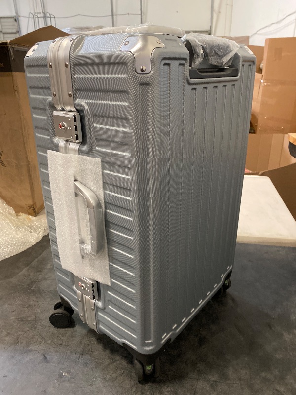 Photo 1 of LUGGEX Checked Suitcase with Spinner Wheels, 8010S Aluminum Frame Zipperless Polycarbonate Hard Shell Suitcase (ZX-Core, Silver, 26 Inch)
