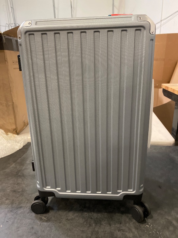 Photo 1 of LUGGEX Checked Suitcase with Spinner Wheels, 8010S Aluminum Frame Zipperless Polycarbonate Hard Shell Suitcase (ZX-Core, Silver, 26 Inch)
