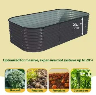 Photo 1 of 8 ft. x 2 ft. x 2 ft. Galvanized Steel Raised Garden Bed Planter Box Outdoor, Gray