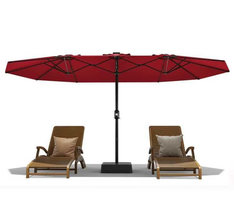 Photo 1 of 15FT Double-Sided Patio Umbrella with Base, UV Protection & Waterproof Polyester, Large Market Sun Shade with Crank Lift for Pool, Garden, Backyard