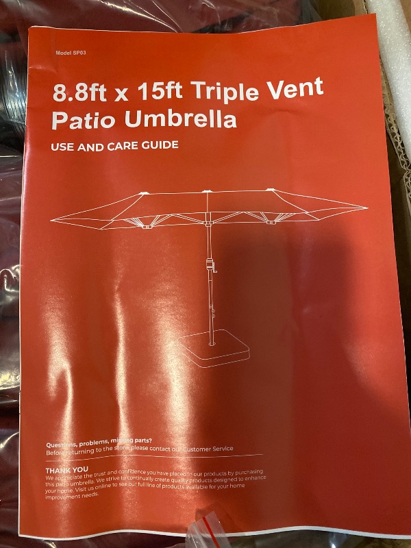 Photo 1 of 15FT Double-Sided Patio Umbrella with Base, UV Protection & Waterproof Polyester, Large Market Sun Shade with Crank Lift for Pool, Garden, Backyard