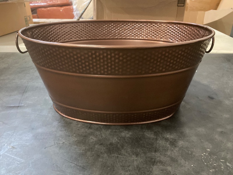Photo 1 of BREKX Aspen Galvanized Tub, Copper Finish Metal Ice and Drink Cooler for Parties, Sealed Leak Resistant Party Cooler, Easy to Clean, Handcrafted, Large Oval 25-Quart (6 Gallon), 30 Bottle Bucket