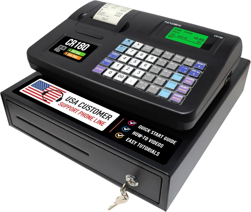 Photo 1 of Nadex CR180 Electronic Cash Register, Steel Cash Drawer, Compact Design, Black
