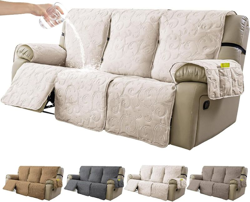 Photo 1 of 100% Waterproof Recliner Sofa Covers 3 Seater, 6-Piece Split Non-Slip Reclining Couch Covers for 3 Seat, Reclining Sofa Covers for Living Room, for Pets Kids Protector, Washable (Beige)