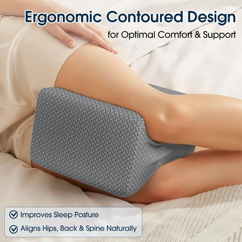 Photo 1 of BlissTrends Memory Foam Knee Pillow, Knee Pillow for Side Sleepers, Leg Pillows for Sleeping Blood Circulation, Elevation Pillow for Spine Aligning, Sciatica, Back, Hip, Knee, Ankle Pain, Grey
