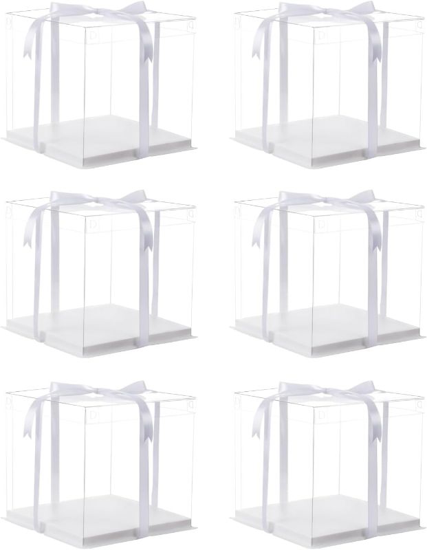 Photo 1 of 6Pcs clear cake boxes with Ribbon, 6inch cake boxes for Christmas Bakery Treat,Holiday Pastries,Gift Giving-White
