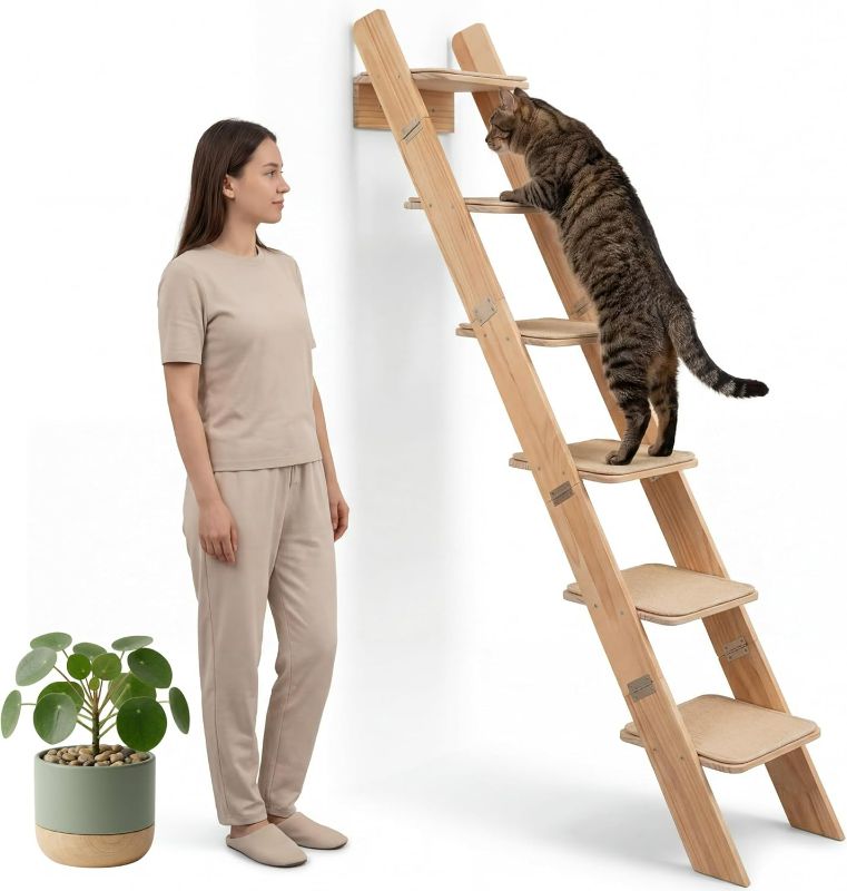 Photo 1 of 65" Tall 6-Level Cat Ladder for Window & wall | Fits Cats up to 20 lbs |Senior & Less Agile cat Stairs for Window with 55° Gentle Incline | Requires 43" Floor Clearance | No-Drill Glass Installation