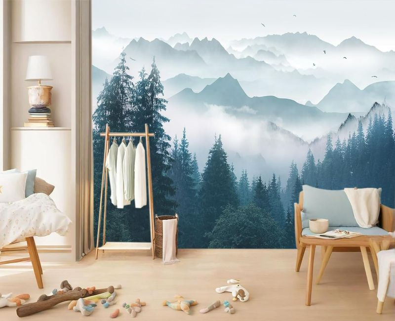Photo 1 of YIHWM-Peel and Stick Foggy Forest Wallpaper Pine Scenery Misty Forest Tree Bedroom Bathroom Large Self-Adhesive wall mural-118 x85 69 Square Foot