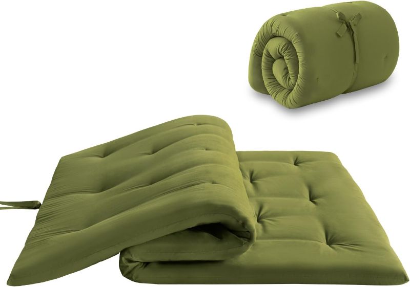 Photo 1 of Japanese Floor Futon Mattress Queen Size 60"x 80", Foldable Floor Bed Mattress, Portable Tatami Mat Sleeping Pad, Folding Futon Cushion, Roll Up Floor Lounger for Guest Room Dormitory (Green)
