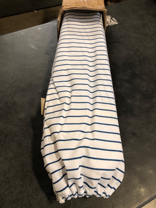 Photo 1 of 7.5ft Patio Umbrella with Fringe, Beach Umbrella, Fringe Umbrella Outdoor Patio with Hanging Hook, Tilting Aluminum Pole, UV 50+, Fiberglass Ribs, Blue White Stripe

