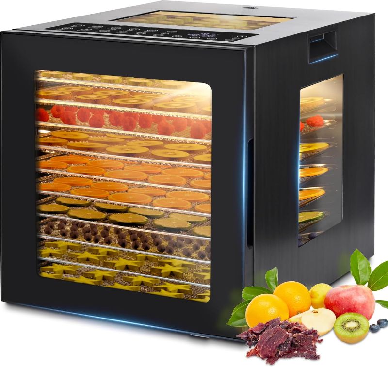 Photo 1 of Food-Dehydrator for Jerky 10 Trays, 8.9ft² Fruit-Dehydrator Machine, Four Visual Windows 850W Food Dryer, 48H Timer,167°F Mushroom-Dryer for Beef, Dog Treats, Yogurt, Herbs, Vegetables,Fruit Roll
