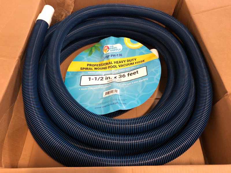 Photo 1 of U.S. Pool Supply Pool Vacuum Hose - 1-1/2" x 36' Professional Heavy Duty Pool Hose for Inground, Spiral Wound with Kink-Free Swivel Cuff - Connect to Vacuum Heads, Skimmer, Cleaner, Filter Pump Inlet