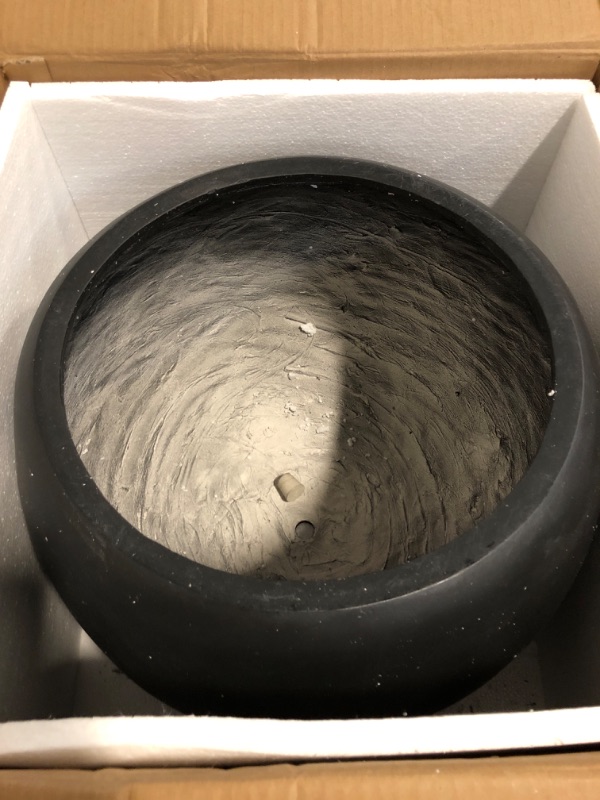 Photo 1 of 13.5 H x 17" Dia (12" Pot Opening) Black Round Fiberstone Planter with Drainage Hole, Indoor/Outdoor Large Plant Pot for Home Patio Garden, Ideal for Large Plants
