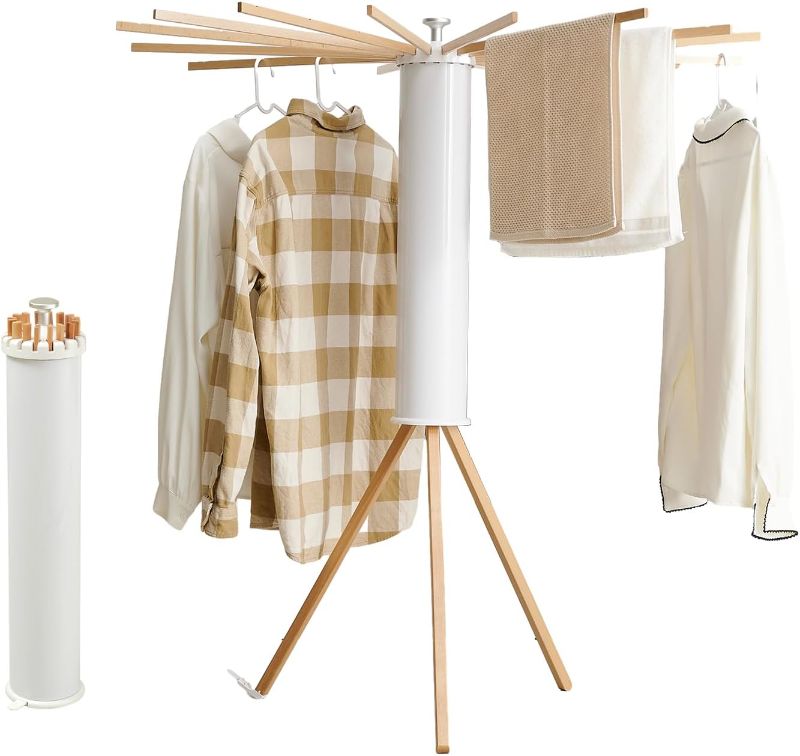Photo 1 of Clothes Drying Rack Tripod,Laundry Hanger Dryer Rack,Portable Drying Rack,Outdoor Clothes Rack-Drying Rack Clothing Laundry Bedroom Household Wooden-16rods
