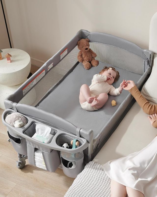 Photo 1 of AirClub 4 in 1 Baby Bassinet Bedside Sleeper, 4 Functions Crib, Playard, Portable Changing Table, Bassinet for Newborn Baby, Bedsaide Bed w/Wheels&Brakes
