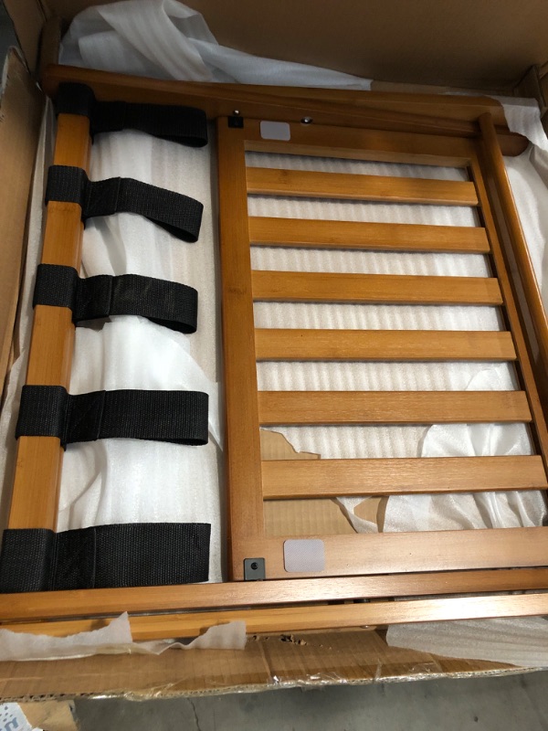 Photo 1 of Fully Assembled Luggage Rack, 5 Nylon Straps Folding Suitcase Stand, Heavy Duty 200lbs Capacity, Large Luggage Holder for Bedroom, Guest Room, Hotel Honey Oak
