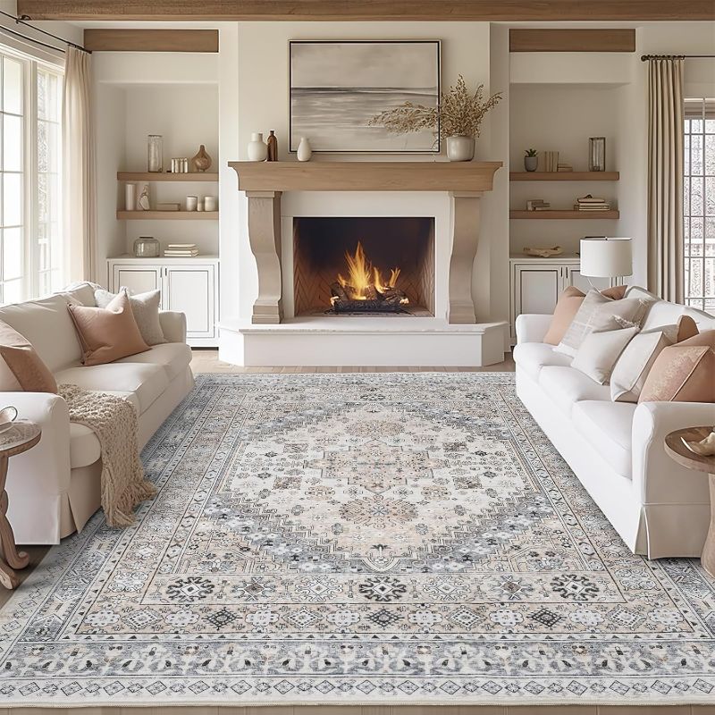 Photo 1 of Zesthome 9x12 Area Rugs,Stain Resistant Washable Rug,Ultra-Thin Rugs for Living Room,Bedroom,Non-Slip Backing Home Decor Large Area Rug (Beige,9'x12')

