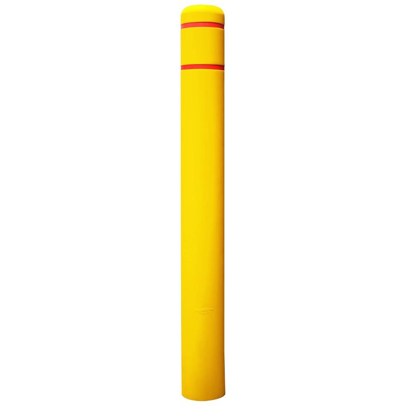 Photo 1 of 1/8" Yellow Safety Bollard Cover 6" with Red Stripes, 67"H. Installation Tape Included with Flat Top Bollard Post Sleeve