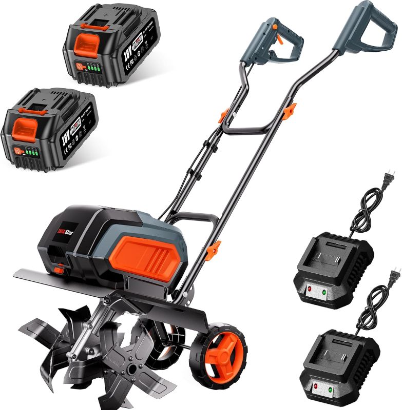 Photo 1 of Cordless Electric Tiller Garden Cultivator TaskStar 40V Power Tiller Total 5000mAhx2 Battery Powered Rototiller 14" Width 9"Depth Tiller for Gardening,Dynamical Brushless Motor Enable Smooth Workflow

