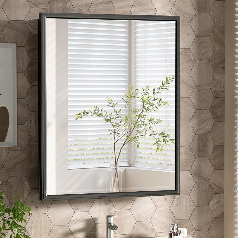 Photo 1 of 24x30 Inch Medicine Cabinet Mirror Black Bathroom Cabinet with Vanity Mirror Recessed Medicine Cabinet Surface Mount Matte Aluminum Vanity Mirror with Storage Cabinet
