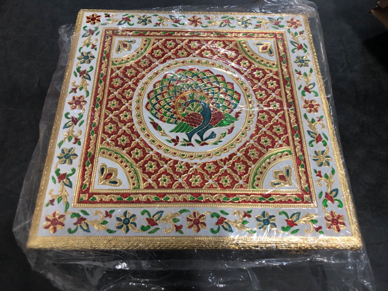 Photo 1 of Pooja chownki Mandir Puja Chowki Wooden Pooja Wedding Use Chowki Puja Chownki Pack of 1 (Golden)
