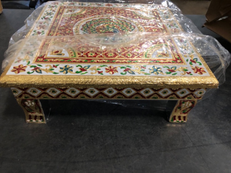 Photo 1 of Pooja chownki Mandir Puja Chowki Wooden Pooja Wedding Use Chowki Puja Chownki Pack of 1 (Golden)
