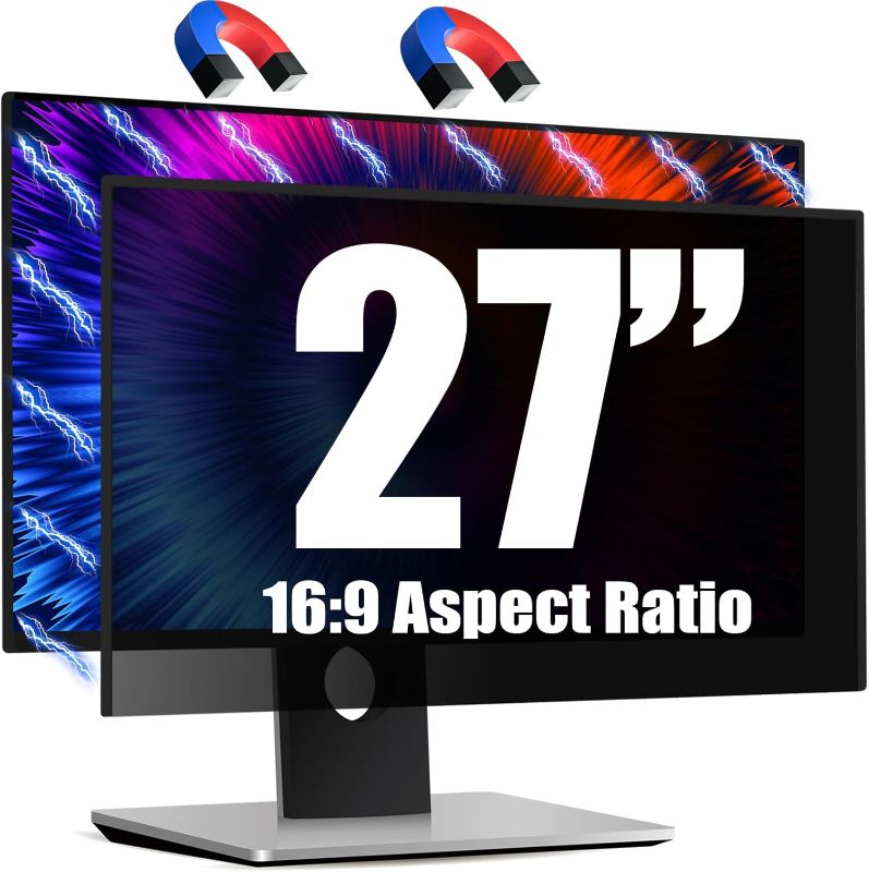Photo 1 of Magnetic Invisible Hidden Design Computer Privacy Screen Filter 27 Inch for Frameless Monitor 16:9 Aspect Ratio, Removable Anti Glare Blue Light Protector, Double Sided Reversible Eye Care 27in Film
