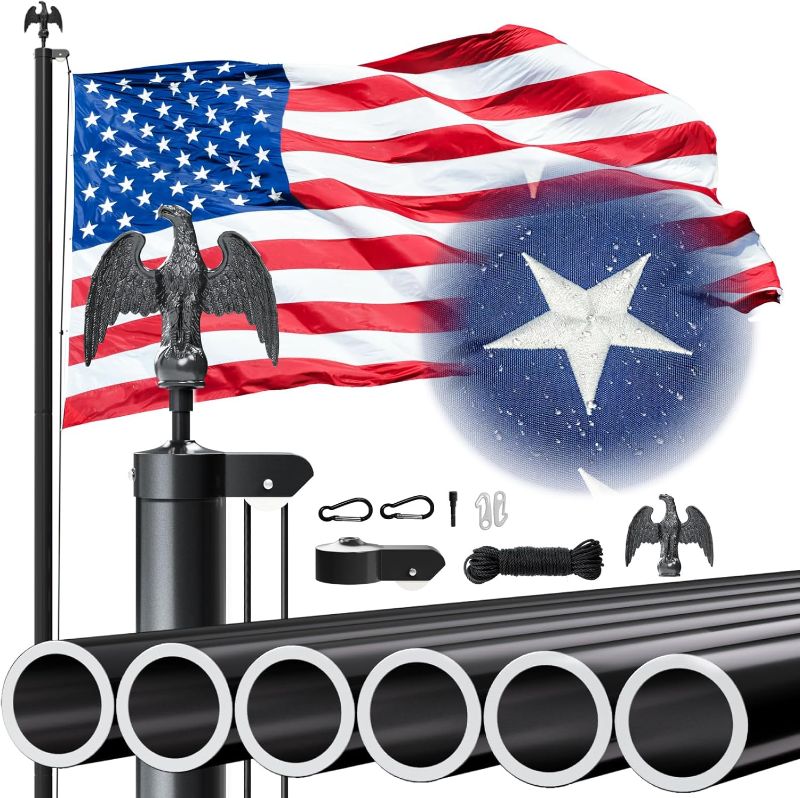 Photo 1 of Heavy Duty 20 FT Flag Pole,12 Gauge Extra Thick Aluminum Flagpole Kit for Outside House In Ground with 3x5 American Flag,Inground Flag Pole Residential Commercial
