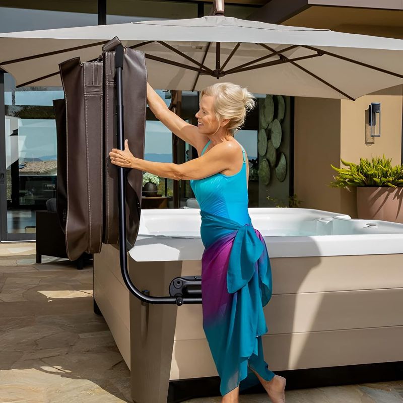 Photo 1 of Spa Cover Lifts - Pivot Top Mount Spa & Hot Tub Cover Lift Removal System Reinforced Brackets with 3 Hook Towel Rack Fits Most Spas & Hot Tubs