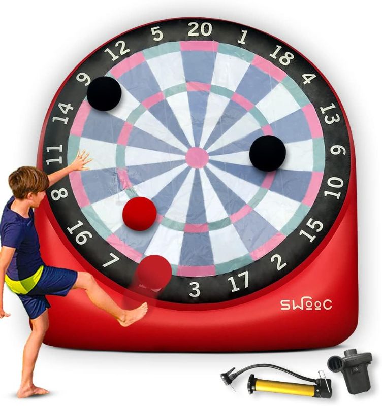 Photo 1 of SWOOC Games - Inflatable Giant Kick Darts (15+ Ways to Play) - Jumbo Soccer Dartboard w/Air Pump - Big Carnival Games - Giant Outdoor Games - Oversized Dart Board Yard & Lawn Game for Kids & Adults
