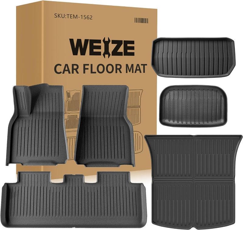 Photo 1 of Weize Floor Mats & Cargo Liners Fits Tesla Model Y 5-Seat 2021 2022 2023 2024 All Weather TPE Floor Mats and Cargo Trunk Mats Accessories, Set of 6 Mats (Not Fit 7-Seat)
