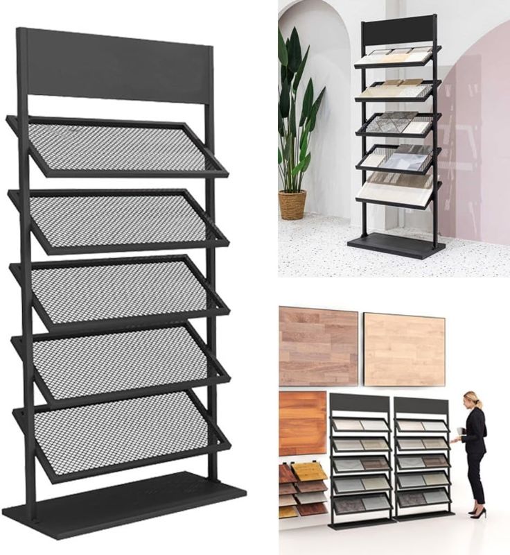 Photo 1 of 5-Tier Metal Ceramic Tile Display Rack, Building Material Black Display Shelf, Floor Porcelain Display Stand Rack, Ceramic Sample Display Rack, 26.4x13.8x59.1inch
