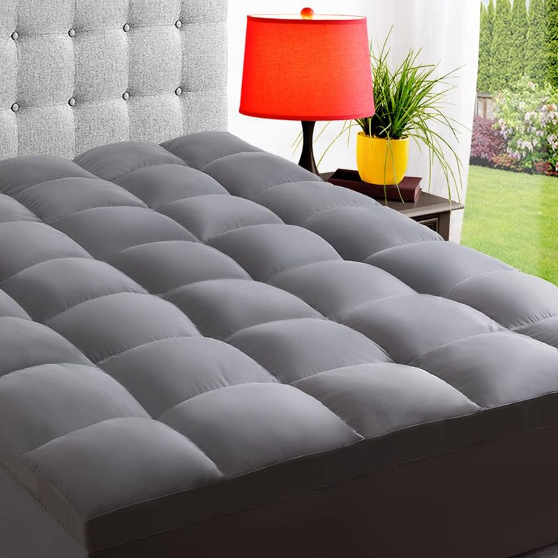 Photo 1 of ELEMUSE Queen Grey Mattress Topper for Back Pain, Extra Thick Mattress Pad Cover, Plush Soft Pillowtop with Elastic Deep Pocket, Overfilled Down Alternative Filling
