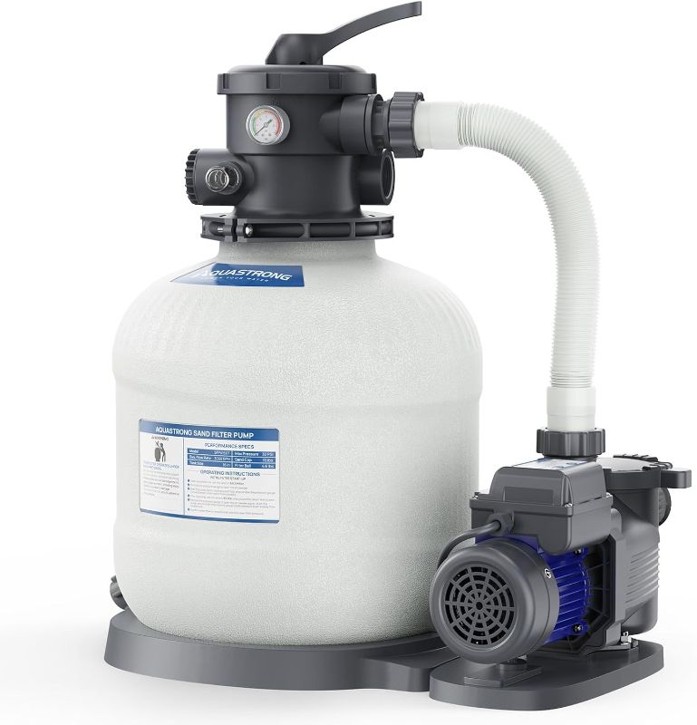 Photo 1 of AQUASTRONG 16in Sand Filter Pump for Above Ground Pool with Timer, 3/4 HP Pool Pumps Above Ground 3800 GPH for Pools up to 16000 GAL, Pool Filter with 6-Way Valve, Improved Circulation and Filtration
