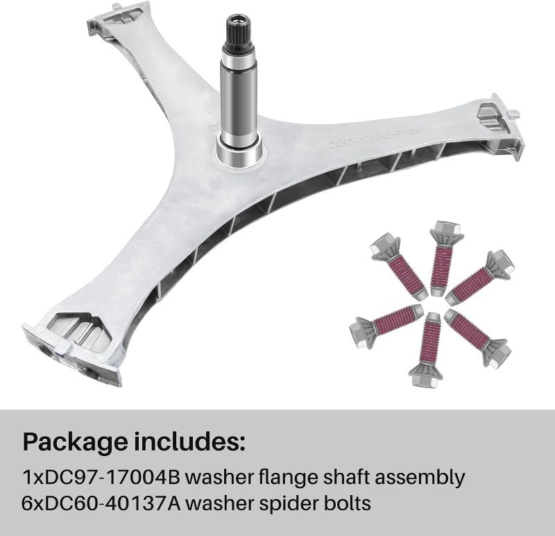 Photo 1 of *Missing Nails** DC97-17004B Washer Flange Shaft Assembly Compatible with Samsung Washing Machine, with DC60-40137A Spider Hex Bolt (6 Pack) Replace DC97-17004A DC97-17004E AP5800144 4000061
