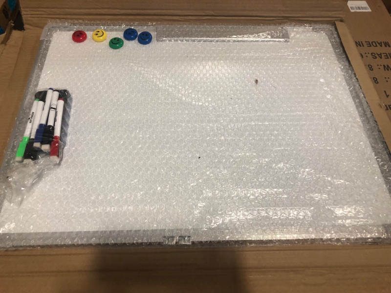 Photo 1 of Whiteboard Set - Dry Erase Board 24 x 18 in with 1 Magnetic Dry Eraser, 4 Drywipe Markers and 4 Magnets - Small White Hanging Message Scoreboard for Home Office School (24x18 in)
