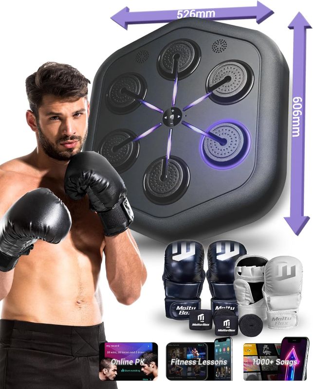 Photo 1 of Music Boxing Machine M4, Smart Music Punching Machine with Custom Running Lights, Stereo Sound and APP Control, Wall Mount Boxing Machine for Adults - Home Office Gym Workout Equipment Black
