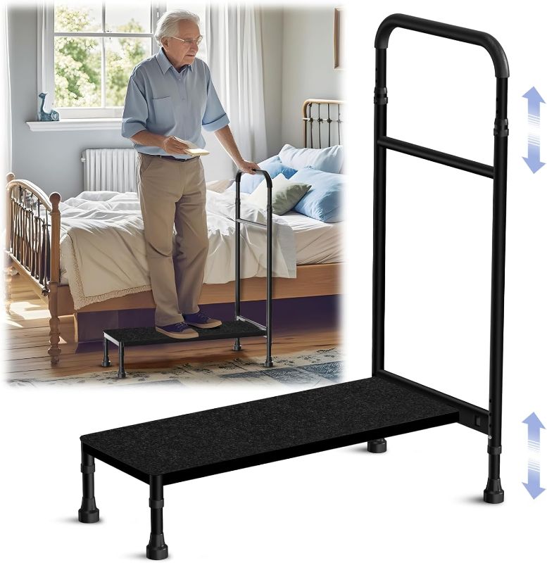 Photo 1 of 30.5'' Long Bedside Step Stool with Handle for Elderly Seniors Adults, Elderly Bed Step with Adjustable Height Handrails, Heavy Duty Bed Steps for High Beds, Bedside, Bathtub, Step, SUV
