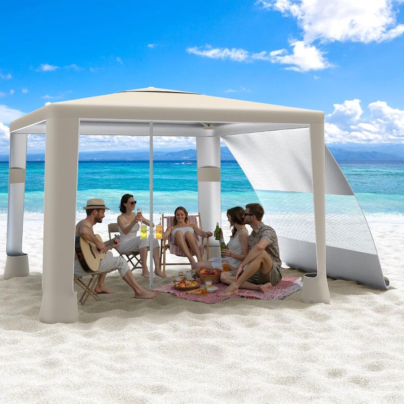 Photo 1 of MoKo [US Version] Beach Cabana, 8'×8' Large Beach Canopy with Side Wall, UPF 50+ Protection Easy Setup Beach Tent Sun Shelter, Adjustable Height Sturdy Frame Cabana Tent for Whole Family, Khaki
